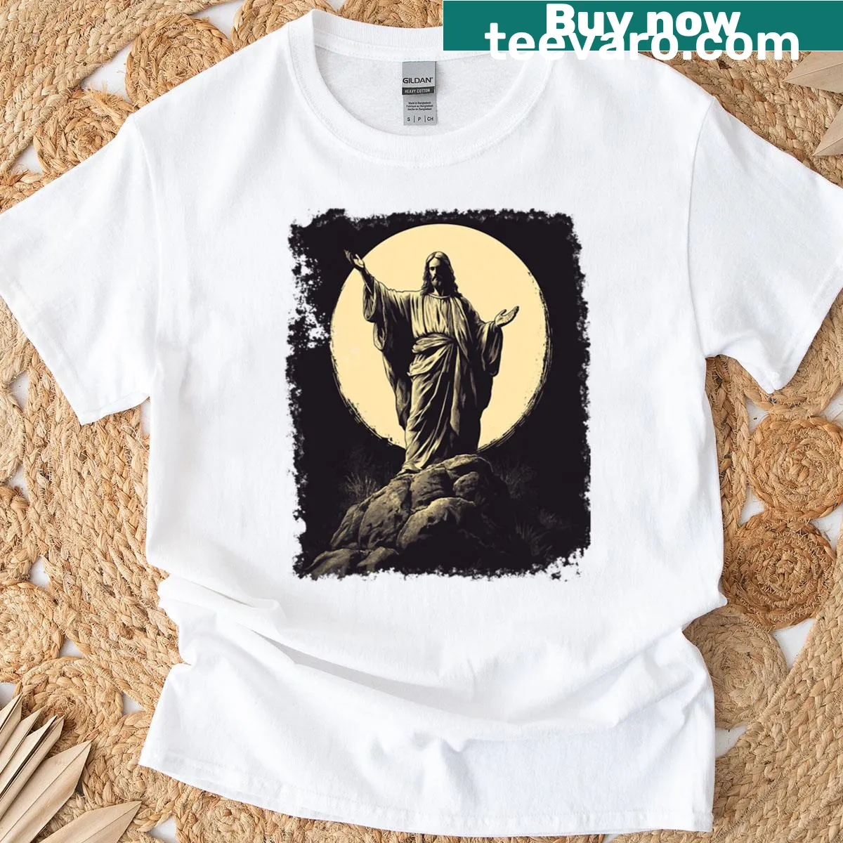 Illustration of King Jesus and Virgin Mary Magdalene on a T-shirt — on a men's t-shirt