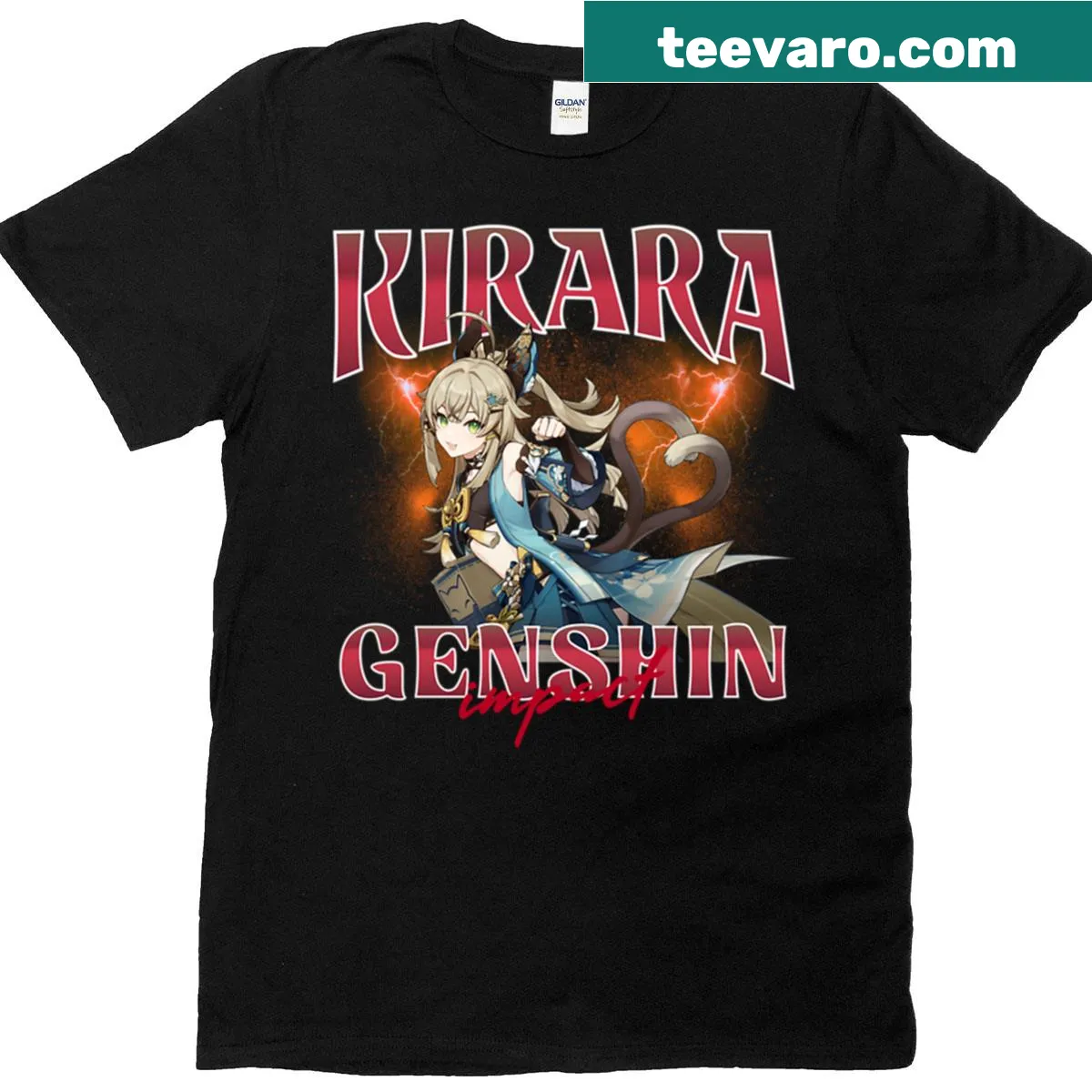 Kirara illustration t-shirt from Genshin Impact — on a men's t-shirt