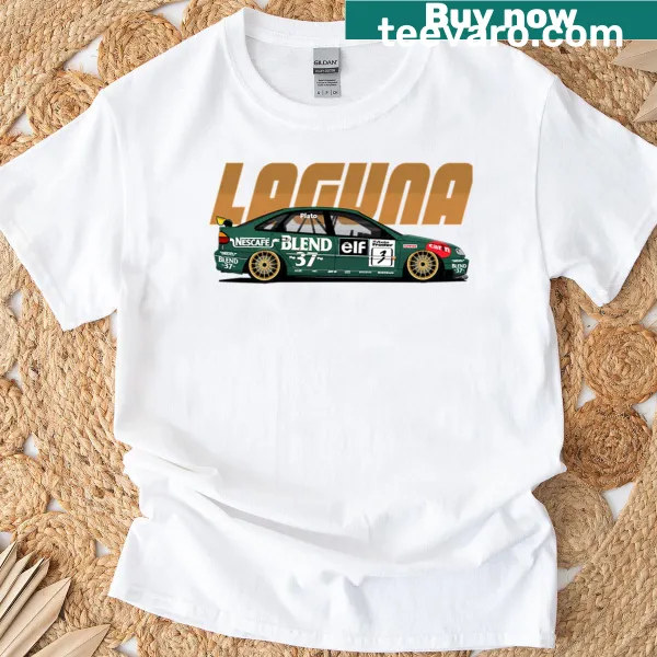 Motorsport themed t-shirt with 'Laguna Btcc' text