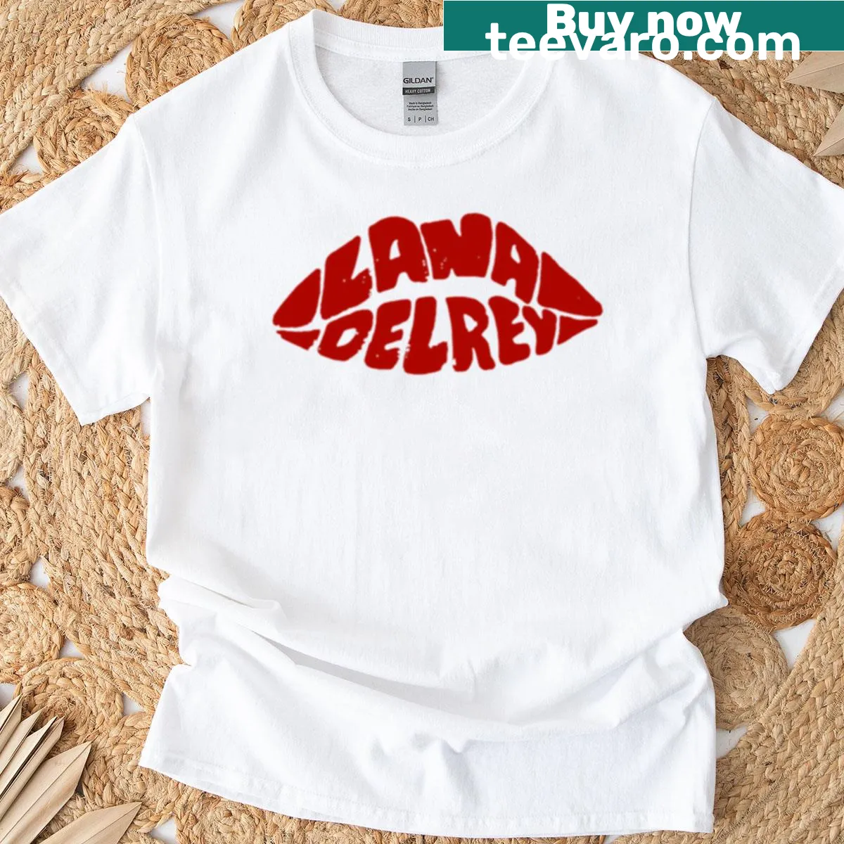 Vintage t-shirt featuring Lana Del Rey kiss logo — on a men's t-shirt
