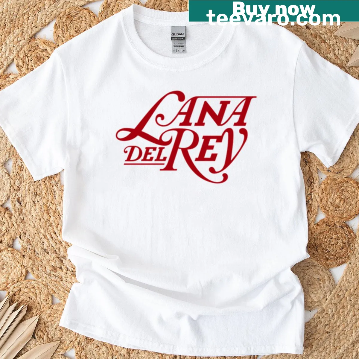 Vintage-style t-shirt featuring Lana Del Rey's red logo — on a men's t-shirt