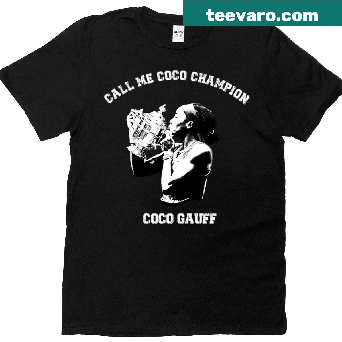 Vintage tennis-themed t-shirt featuring a girl champion design — on a men's t-shirt