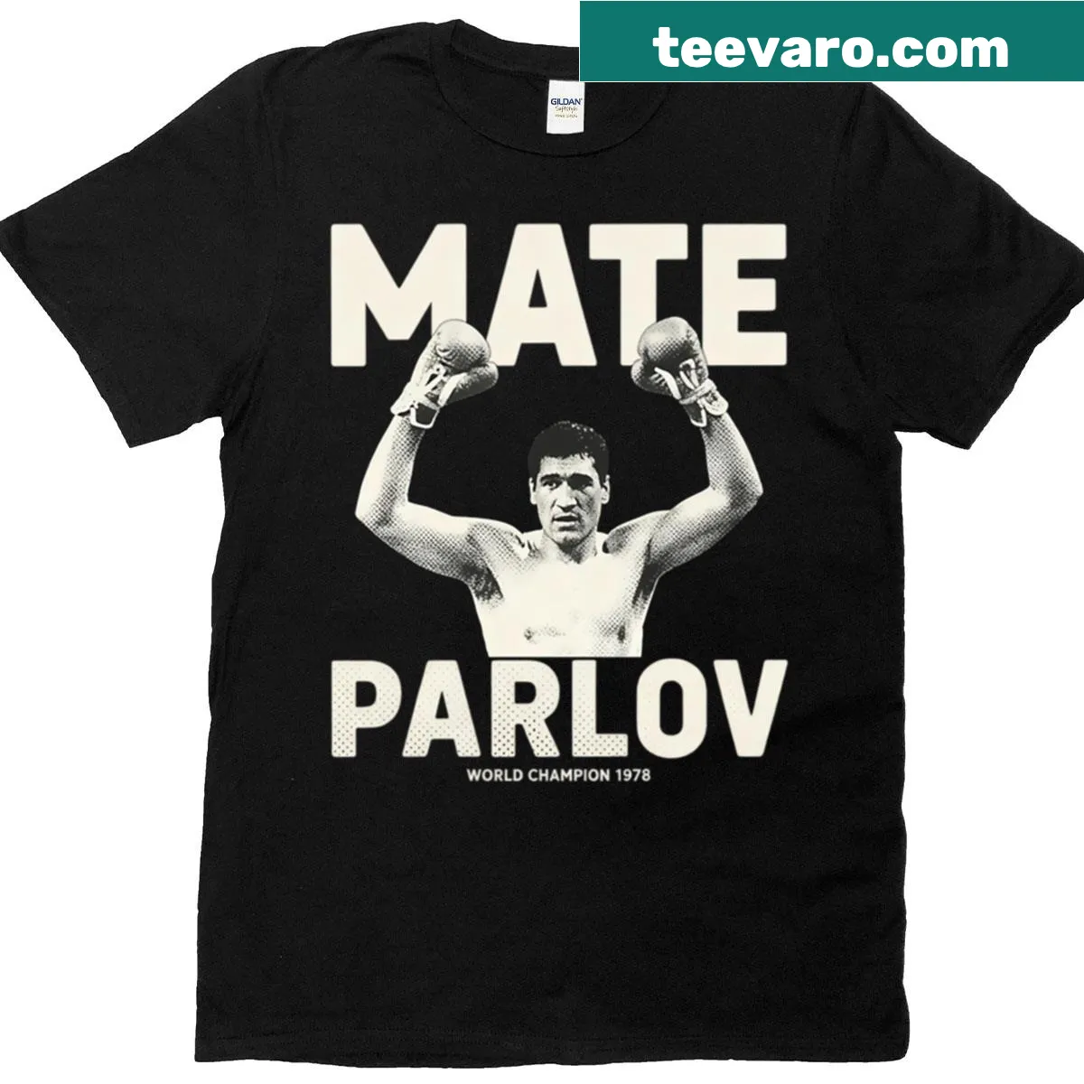 Tribute t-shirt featuring Mate Parlov in bold typography — on a men's t-shirt