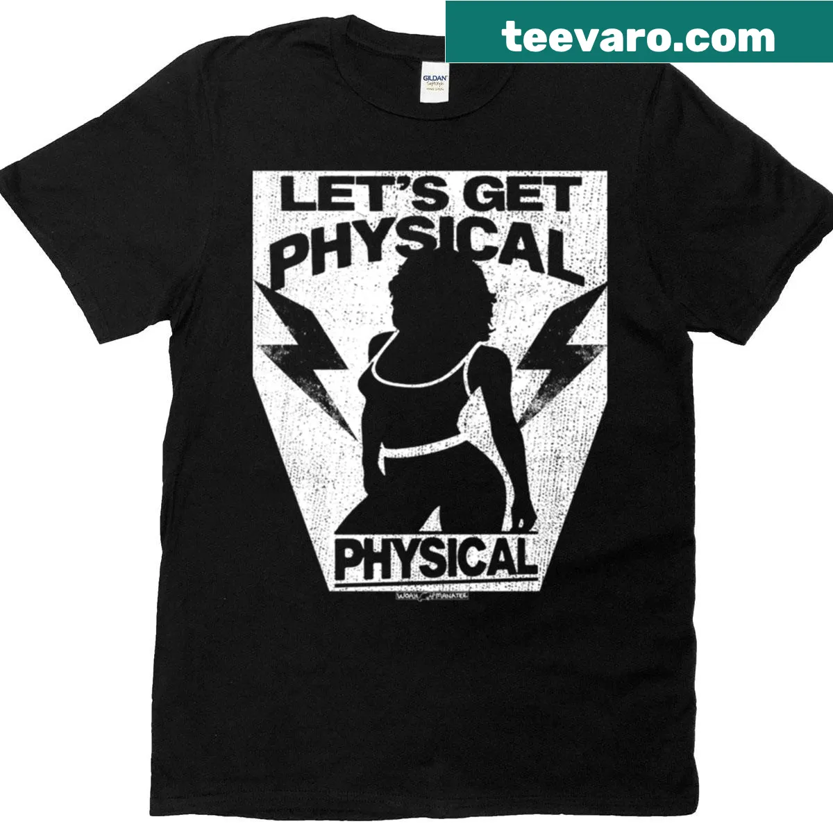 Playful fitness-themed graphic tee featuring humorous fitness icons — on a men's t-shirt