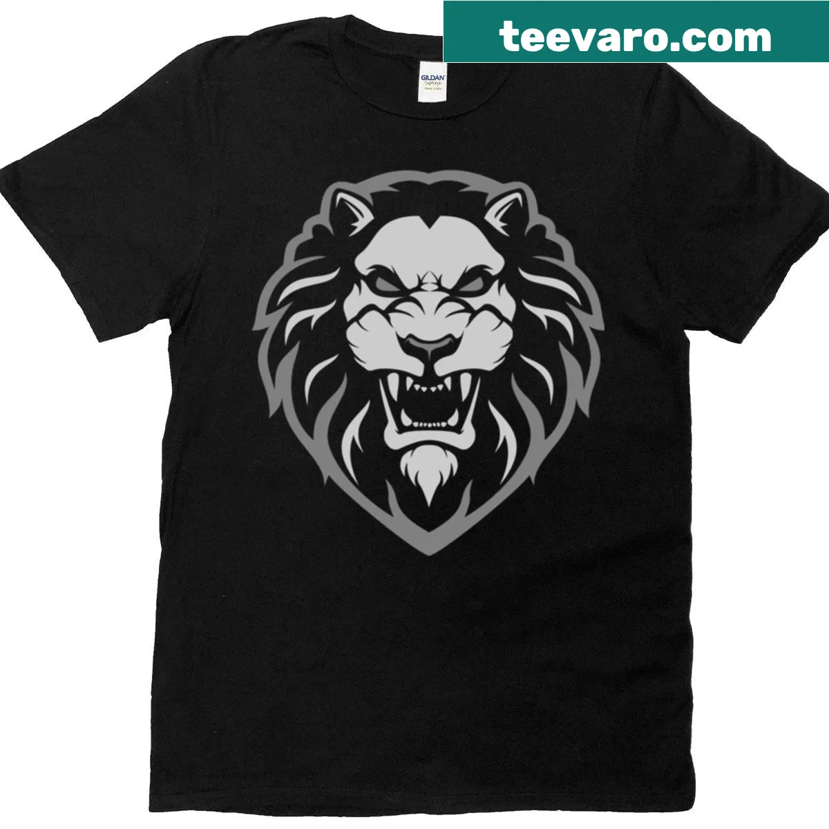 Minimalist lion head silhouette T-shirt — on a men's t-shirt