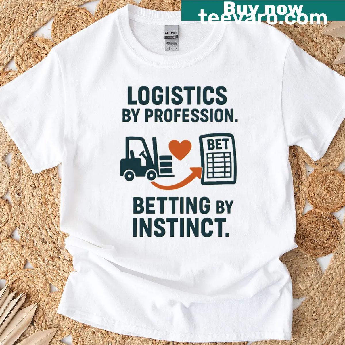 Funny logistics-themed t-shirt with engaging typography — on a men's t-shirt