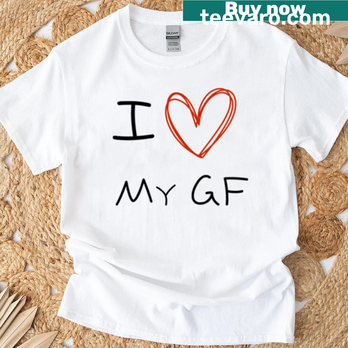 Cute typography T-shirt saying Love My GF — on a men's t-shirt