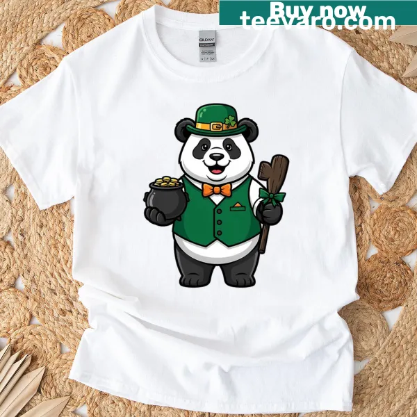 Cute St. Patrick's Day t-shirt featuring a lucky panda