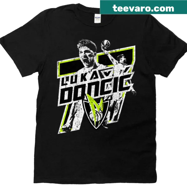 Illustration of Luka Doncic's jersey number 77 on a basketball t-shirt