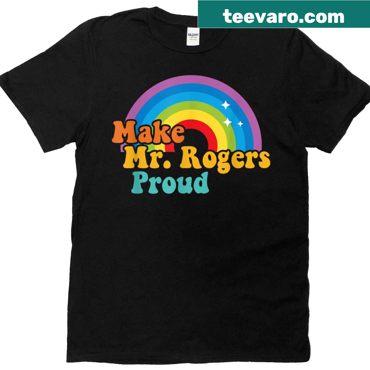 Mr. Rogers inspired t-shirt with rainbow design — on a men's t-shirt