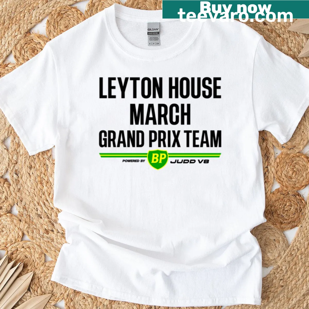 Vintage-style t-shirt featuring March F1 Cg891 motorsport design — on a men's t-shirt