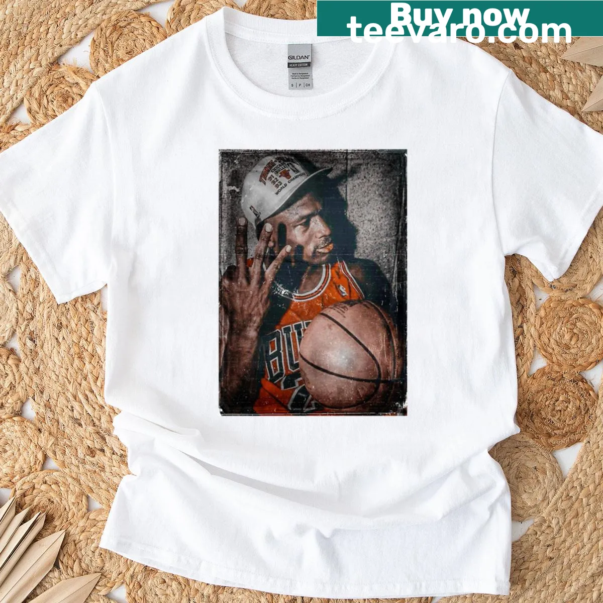 Vintage-style t-shirt featuring Michael Jordan graphic — on a men's t-shirt