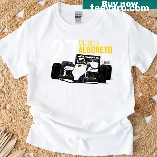 Tribute T-shirt featuring Michele Alboreto and 1985 racing theme