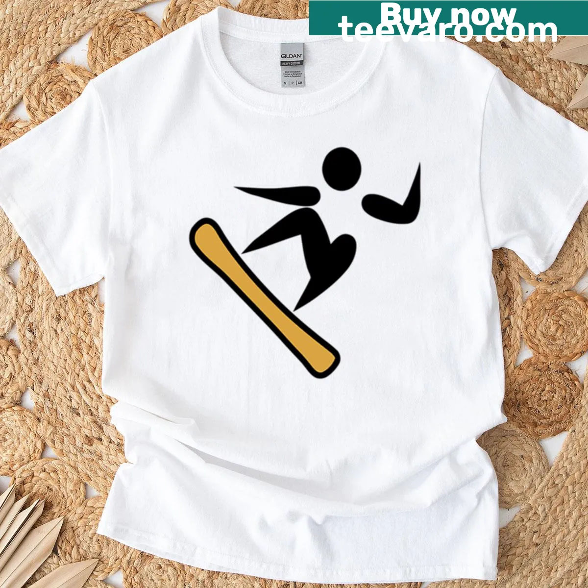 Minimalist t-shirt featuring silhouette of a snowboarder — on a men's t-shirt