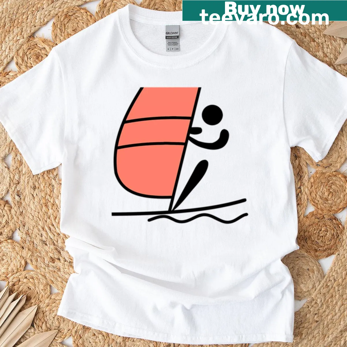 Minimal windsurfing illustration t-shirt in an ocean-inspired design — on a men's t-shirt