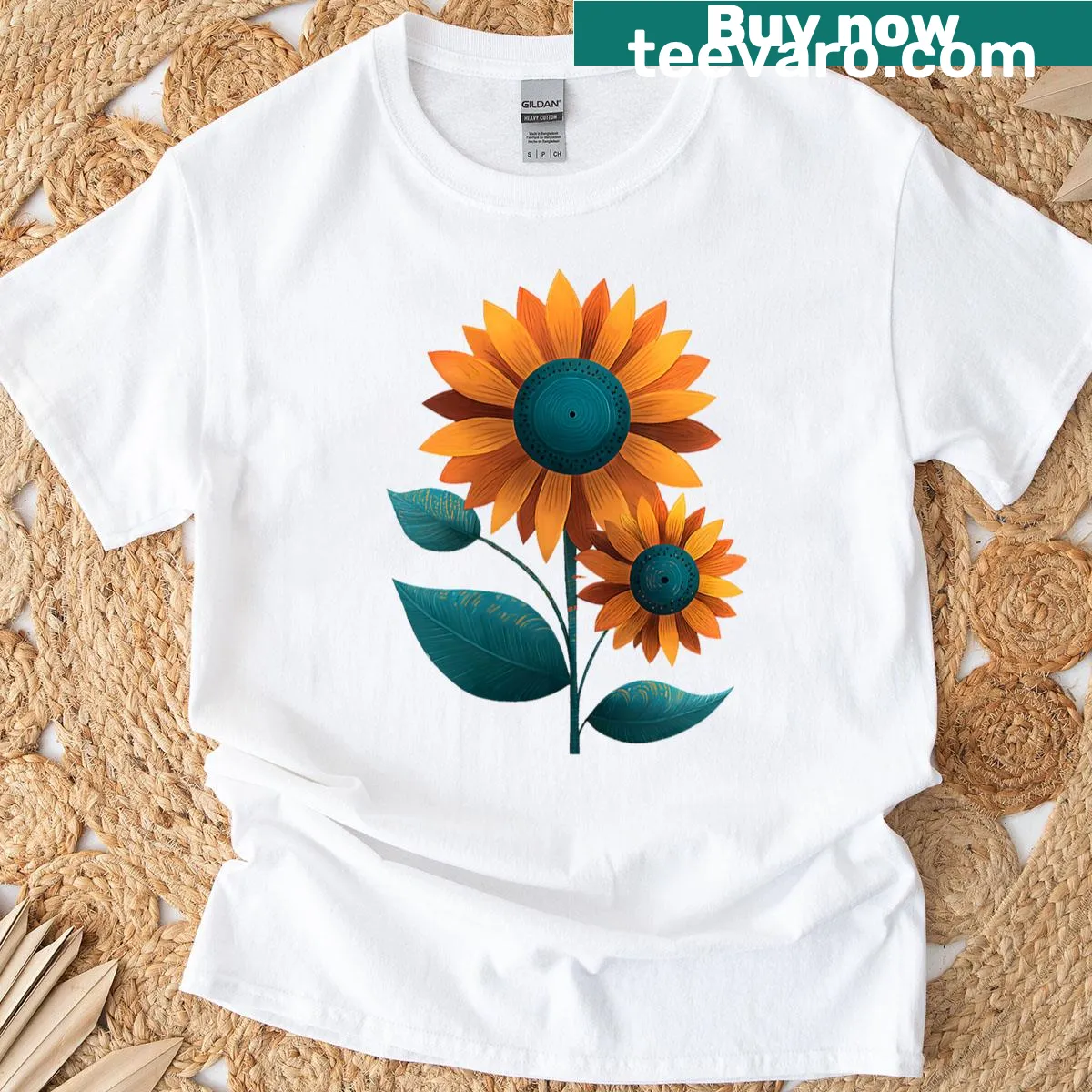 Minimalist sunflower illustration on a casual T-shirt — on a men's t-shirt