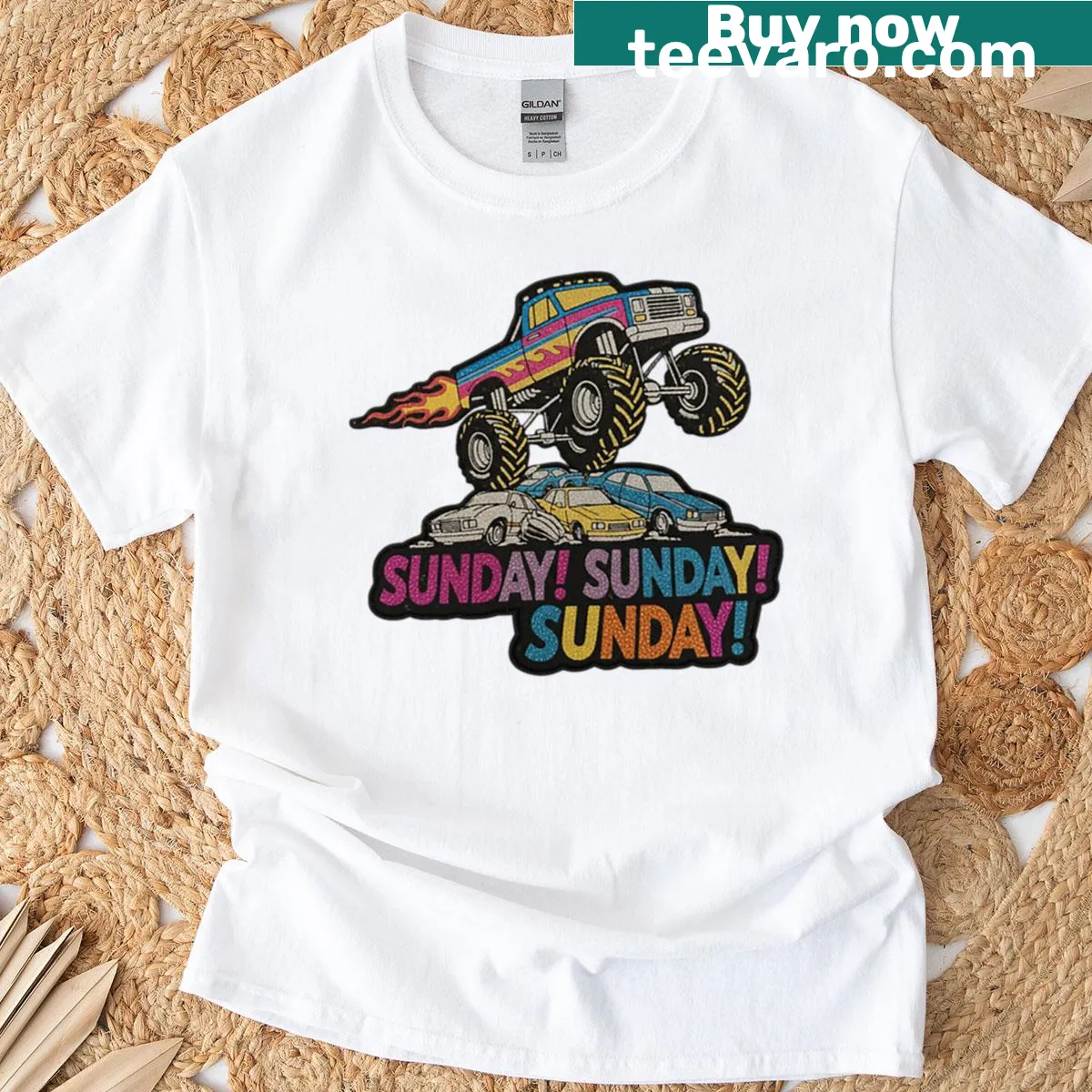 Illustration of a monster truck on a T-shirt — on a men's t-shirt