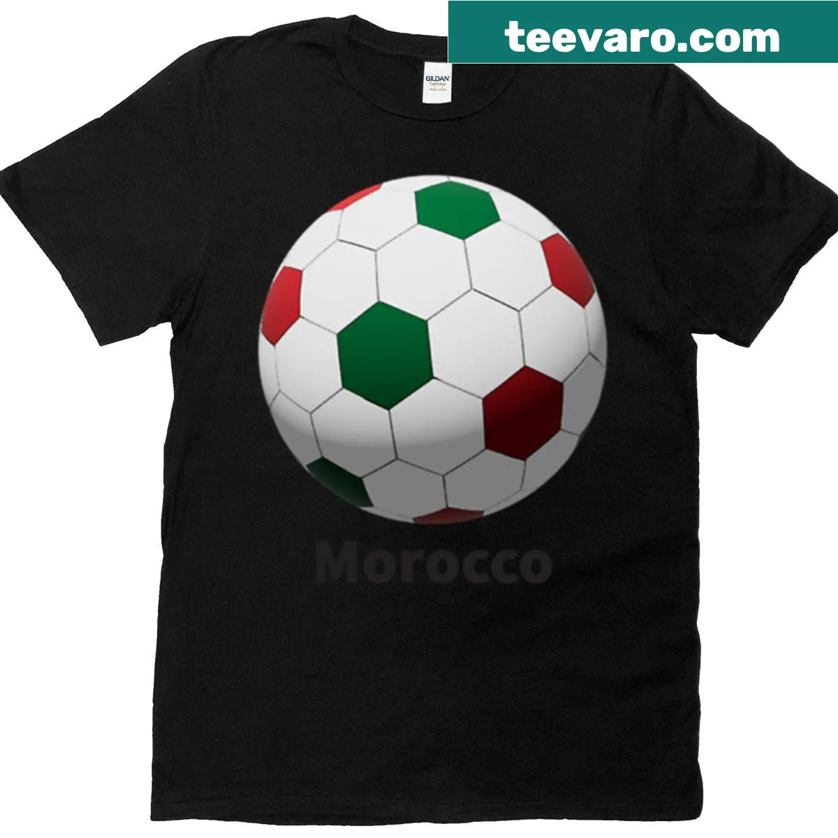 Graphic design showcasing Morocco soccer spirit on T-shirt — on a men's t-shirt