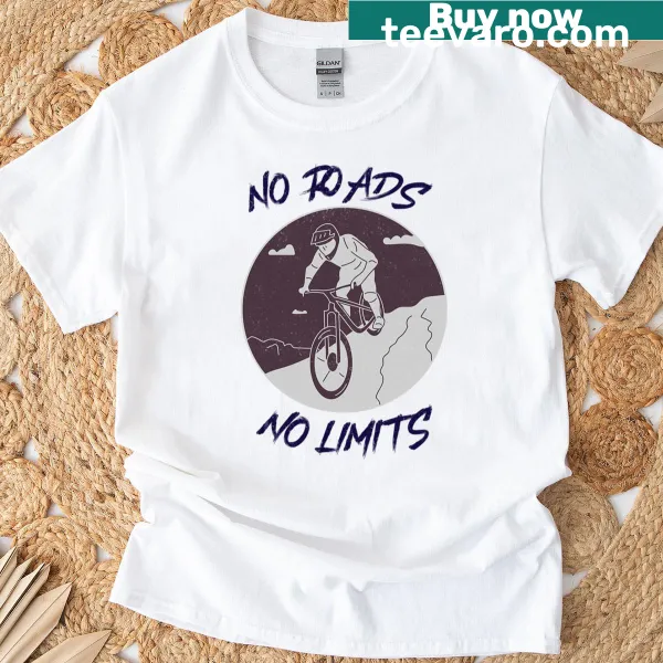 T-shirt with slogan 'No Roads No Limits' for mountain bikers