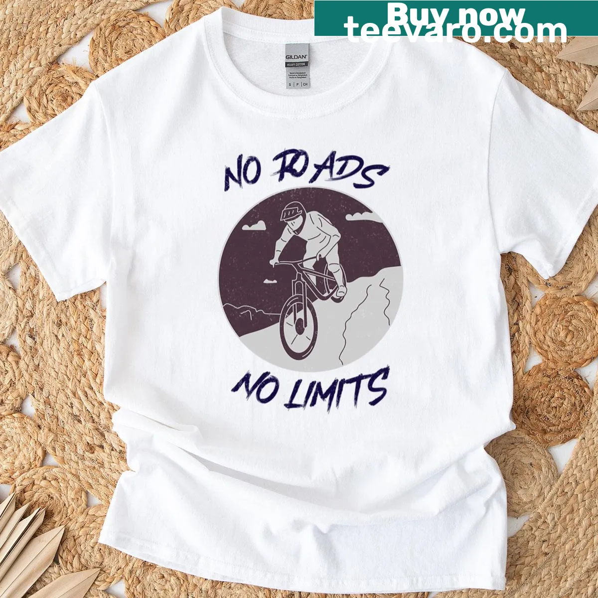 T-shirt with slogan 'No Roads No Limits' for mountain bikers — on a men's t-shirt