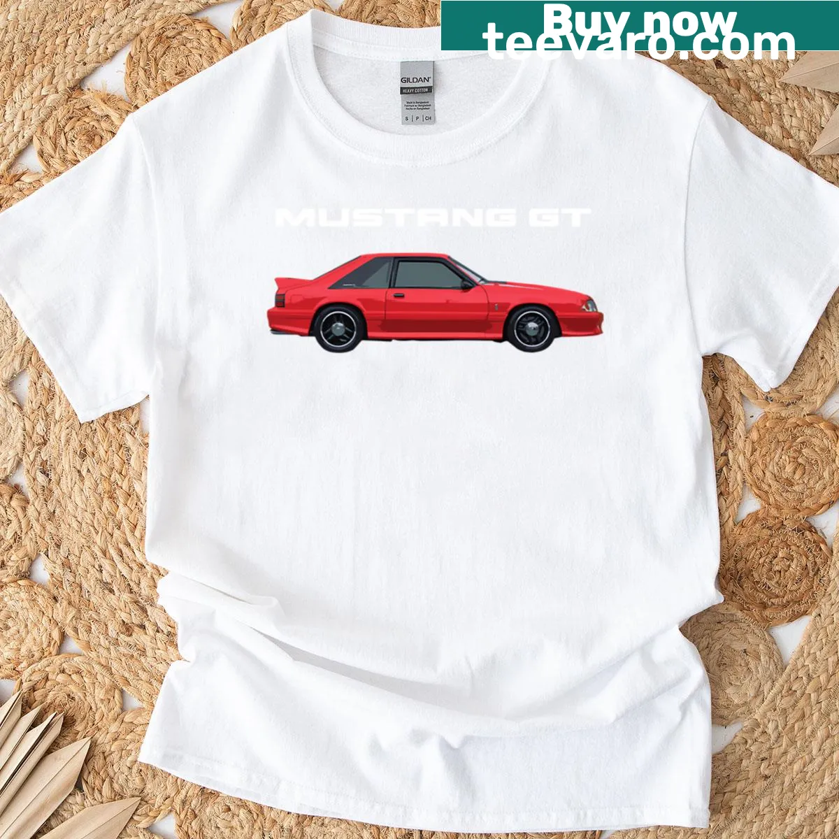 Mustang GT V8 Foxbody Cobra T-shirt featuring an iconic car graphic — on a men's t-shirt