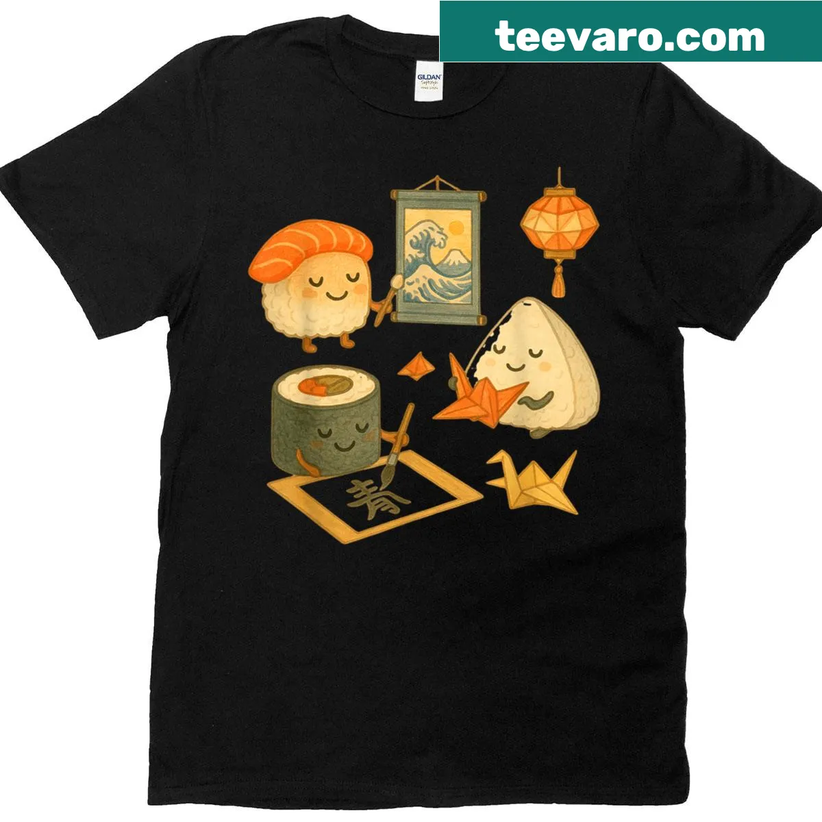 Artistic T-shirt with musubi-themed typography design — on a men's t-shirt
