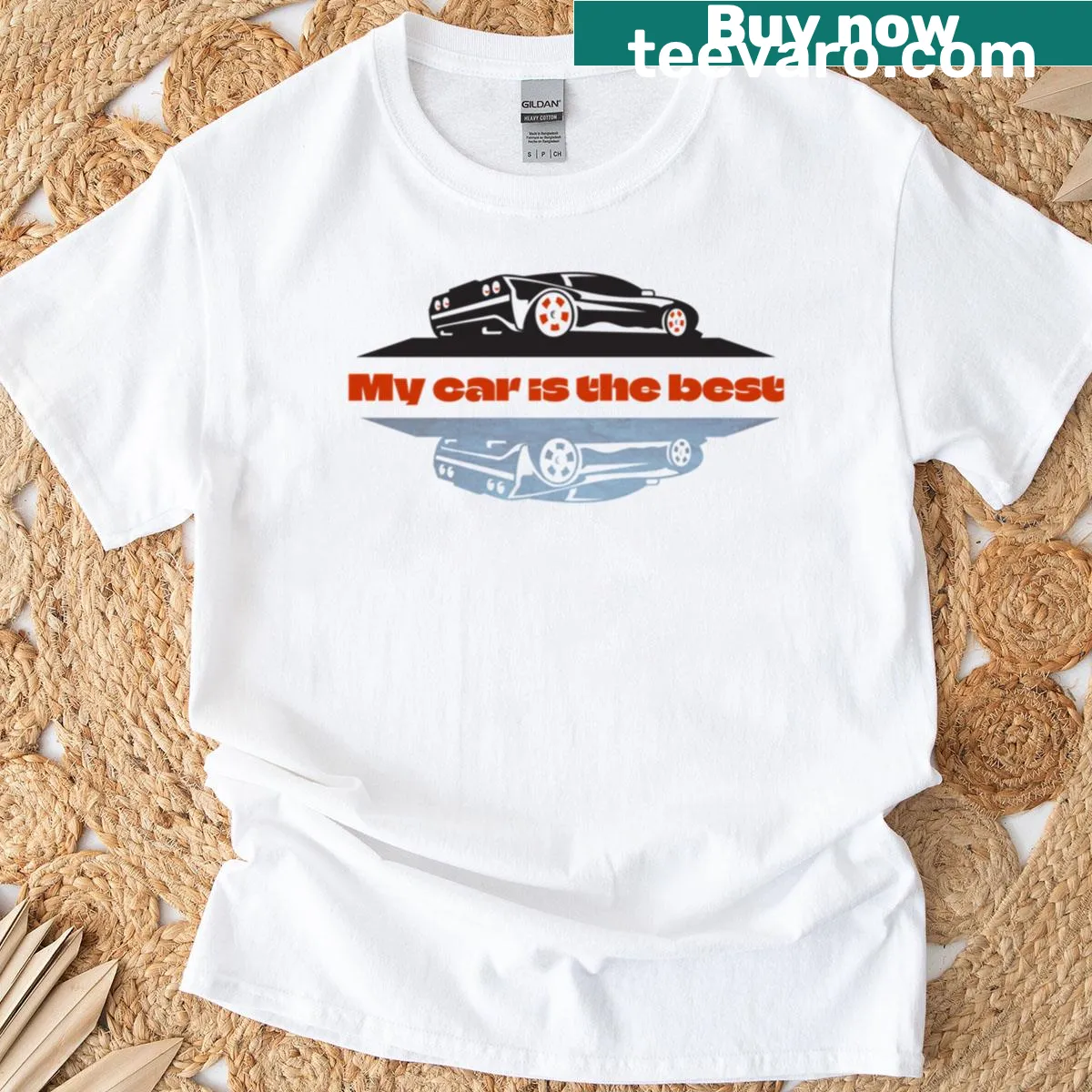 Bold design shirt stating 'My Car Is The Best' with vehicle graphic — on a men's t-shirt