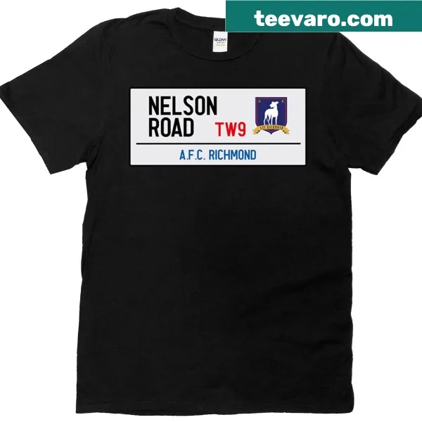 T-shirt featuring the Nelson Road street sign design