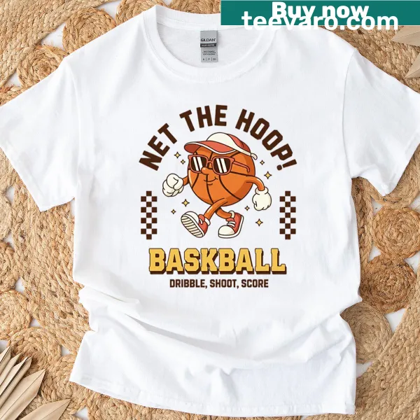 Cartoon basketball mascot t-shirt with retro design