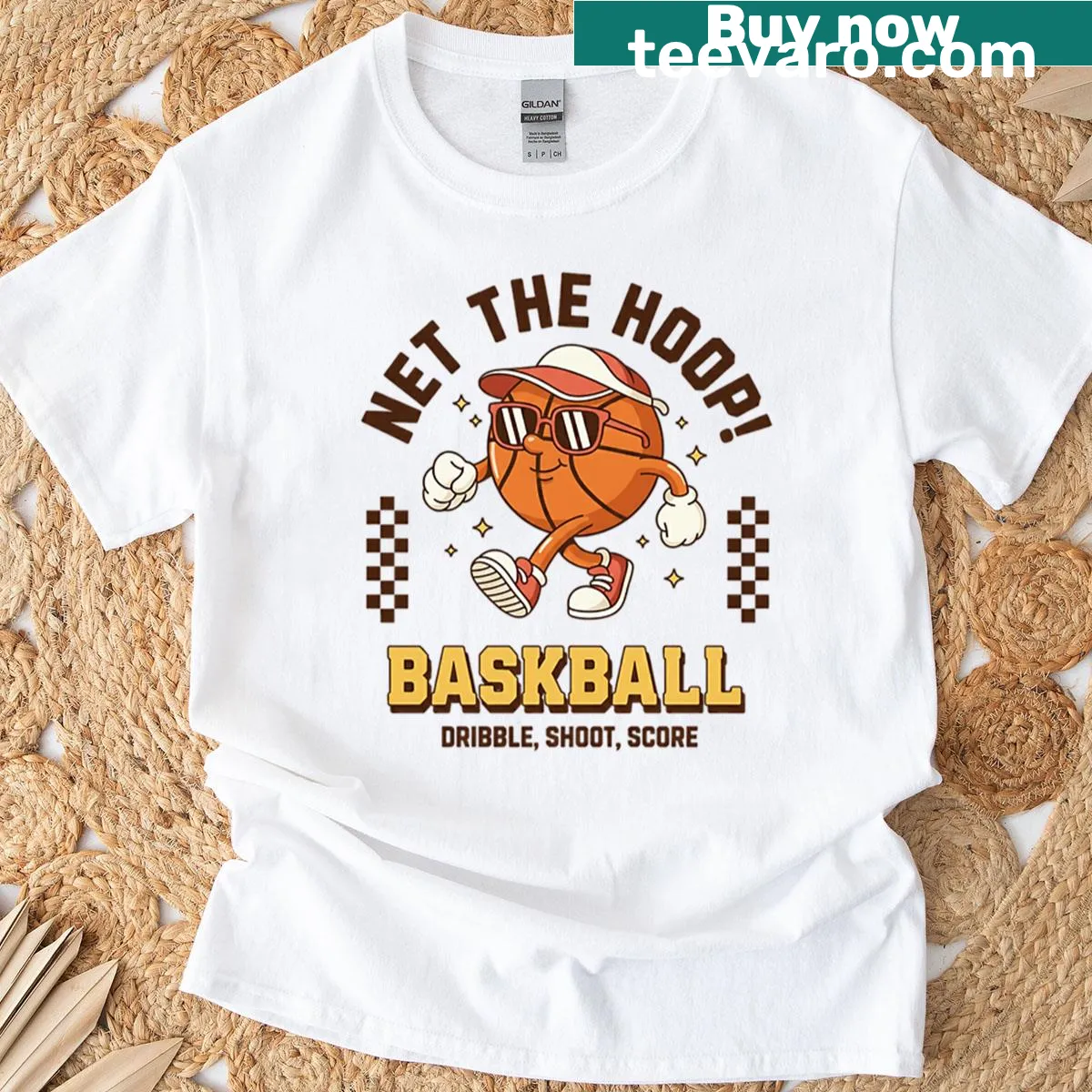 Cartoon basketball mascot t-shirt with retro design — on a men's t-shirt