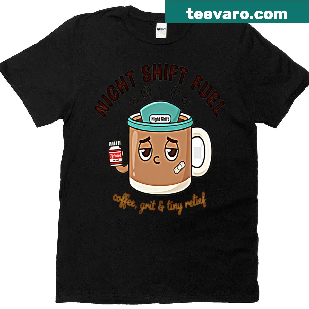 Funny t-shirt for night shift healthcare workers with humor on survival mode — on a men's t-shirt