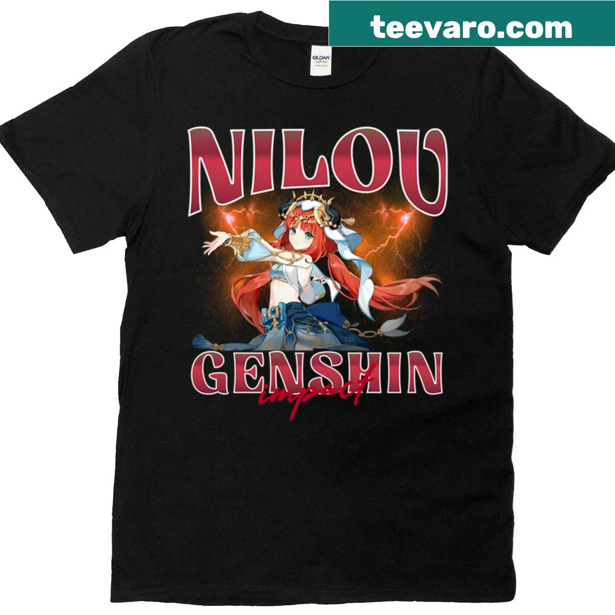 Illustrated Nilou from Genshin Impact on a T-shirt — on a men's t-shirt