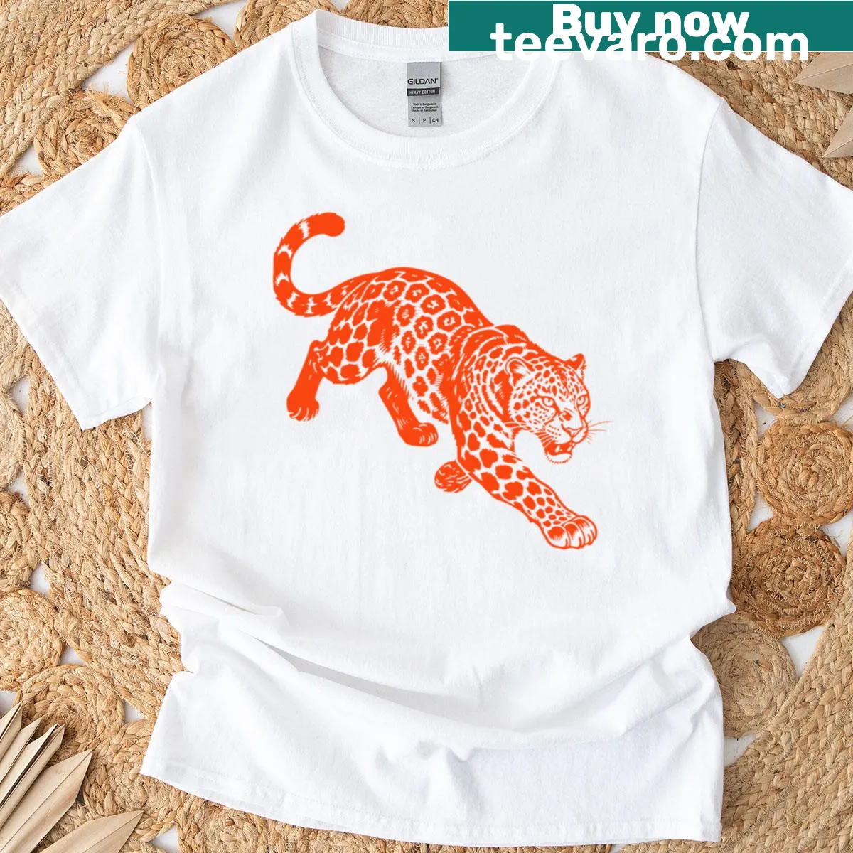 Minimalist t-shirt with a sleek leopard silhouette design. — on a men's t-shirt