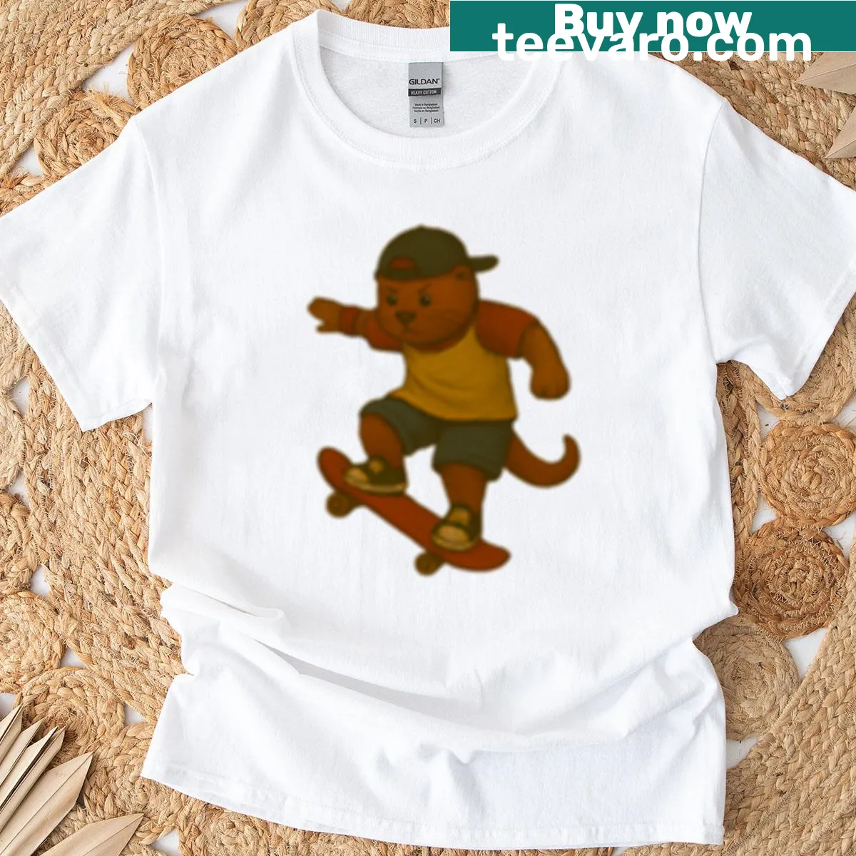 Cute otter illustration on a skateboard for kids' t-shirt — on a men's t-shirt