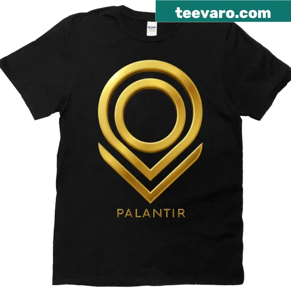 T-shirt featuring the golden emblem of Palantir Technologies
