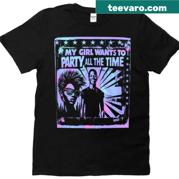 Funny typographic T-shirt stating party all the time