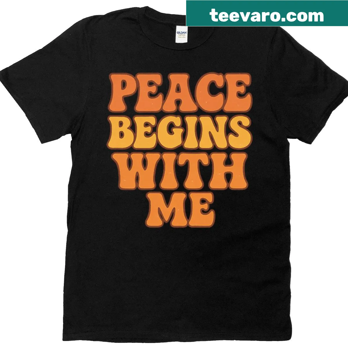 Inspirational T-shirt promoting peace with retro typography — on a men's t-shirt