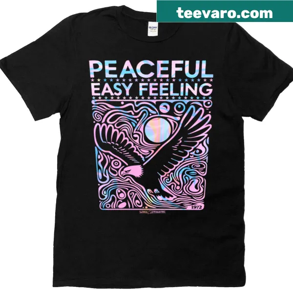 Illustration of a peaceful eagle soaring, printed on the t-shirt.