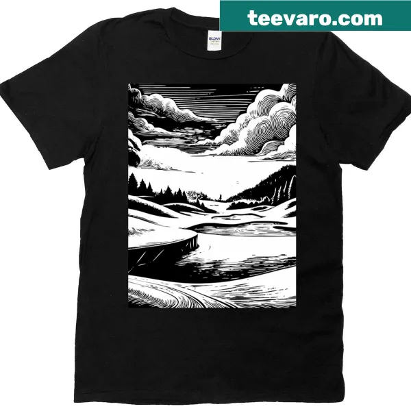 Artistic depiction of people golfing on T-shirt