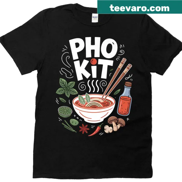 T-shirt illustrating pho ingredients like herbs and noodles