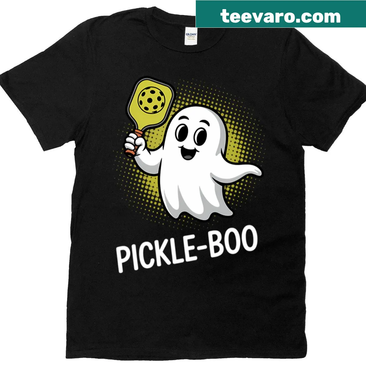 Playful pickleball and Halloween design on T-shirt — on a men's t-shirt