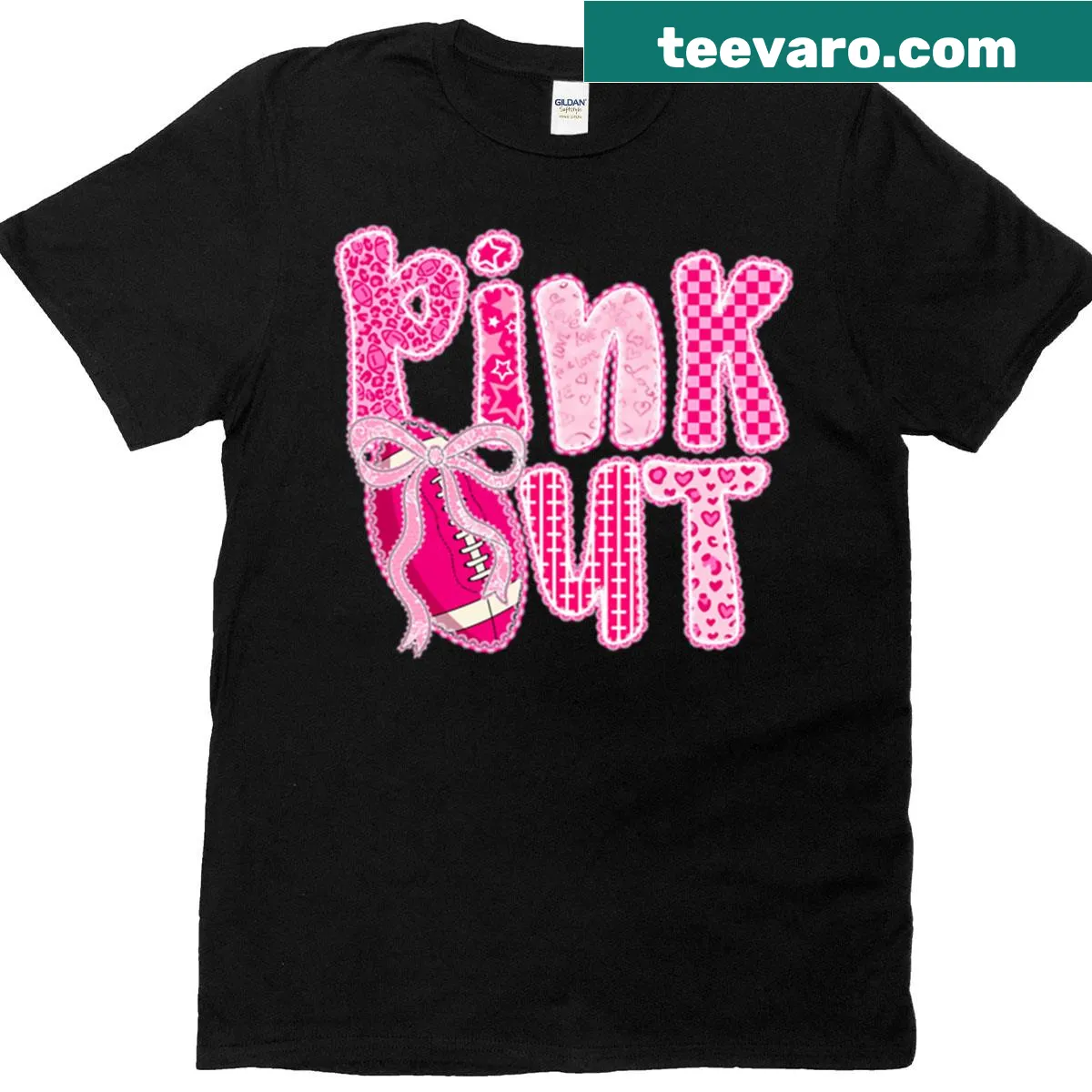 Illustration of football with pink ribbon for breast cancer awareness on T-shirt — on a men's t-shirt