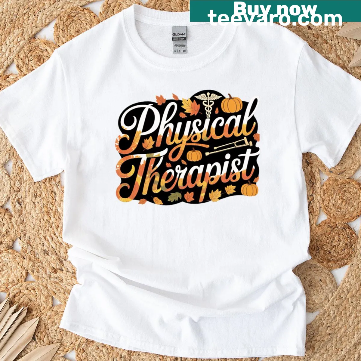 Inspirational t-shirt for physical therapists featuring autumn theme — on a men's t-shirt