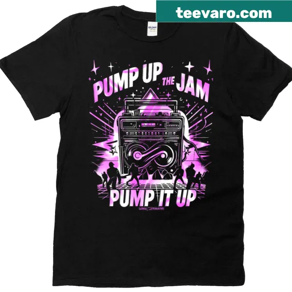Playful music-themed t-shirt with 'Pump Up The Jam' text