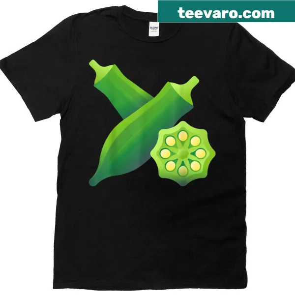 T-shirt featuring the phrase 'Really Like Okra' in playful typography.