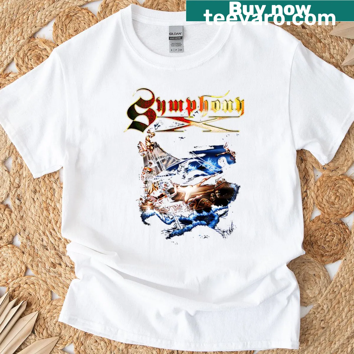 Vintage music t-shirt with retro 90s metal album design — on a men's t-shirt