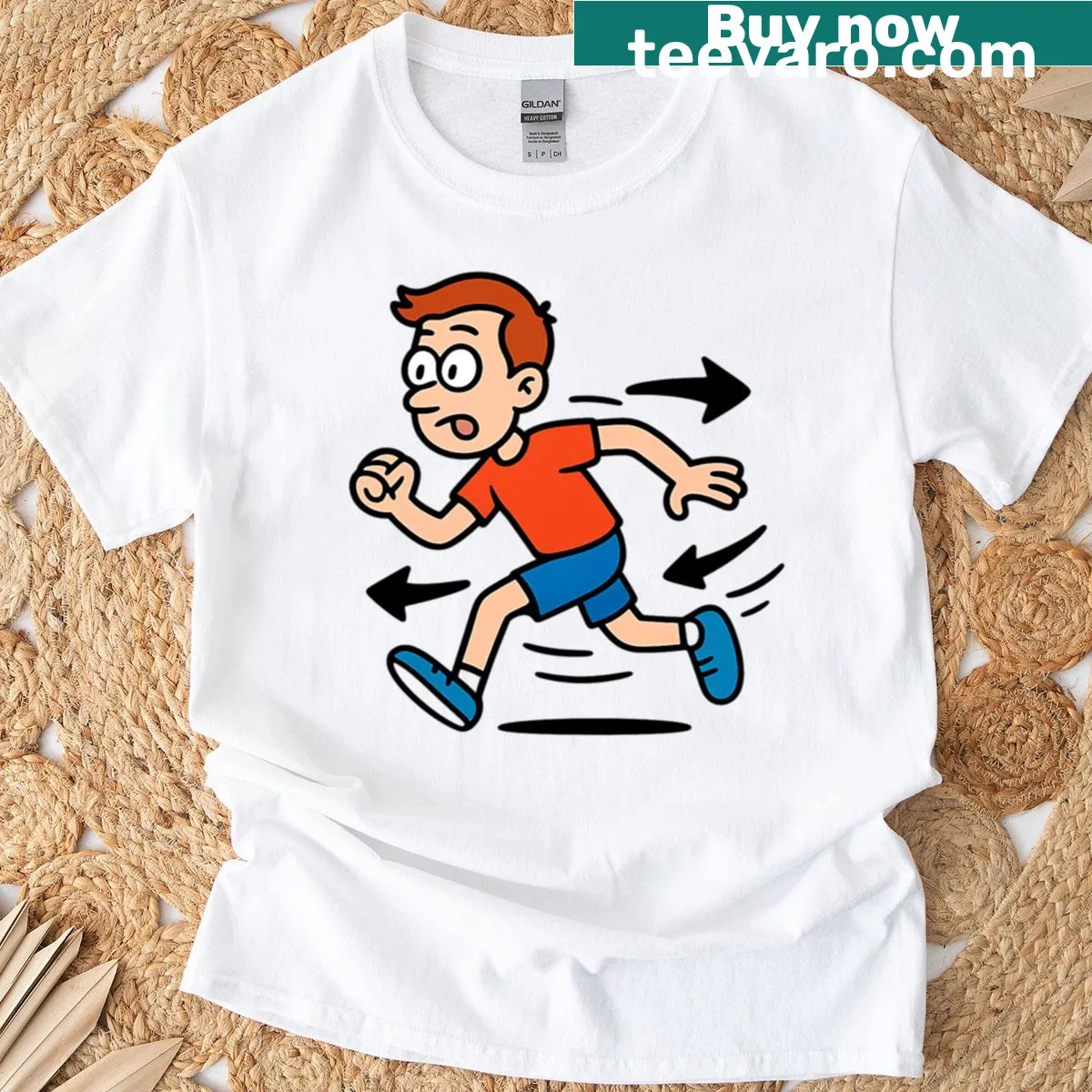 Humorous reverse jogging t-shirt for fitness enthusiasts — on a men's t-shirt