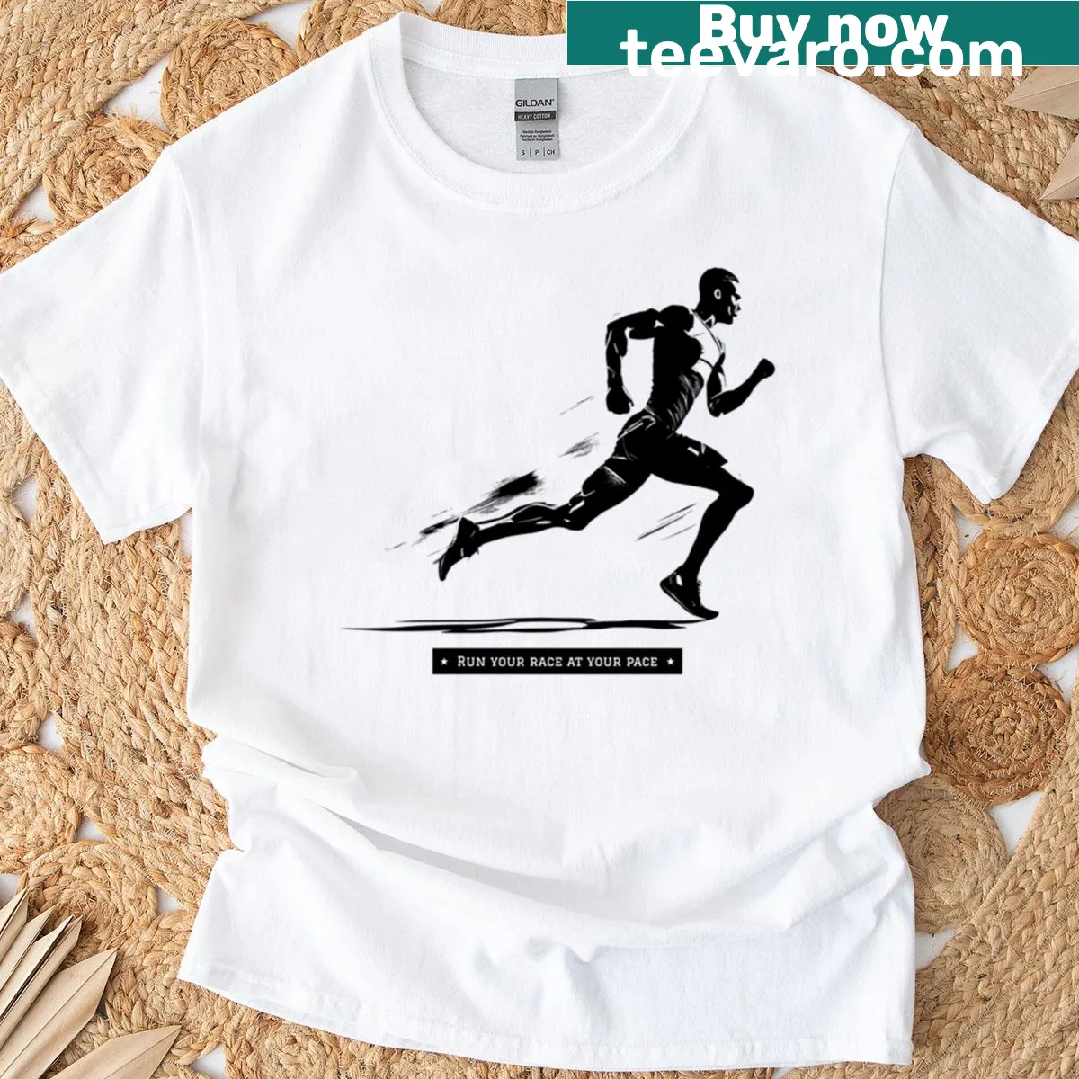 Inspirational typography t-shirt with motivational running quote — on a men's t-shirt