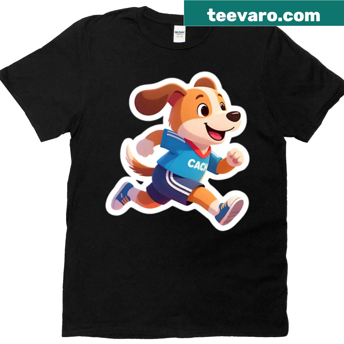 Illustration of a running dog on a T-shirt — on a men's t-shirt