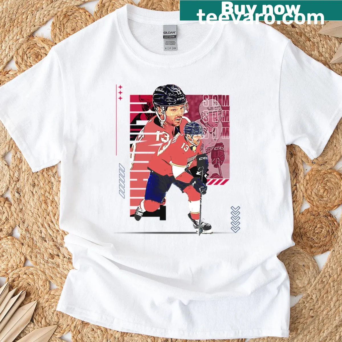 Hockey player design T-shirt featuring an illustration of a player in action. — on a men's t-shirt